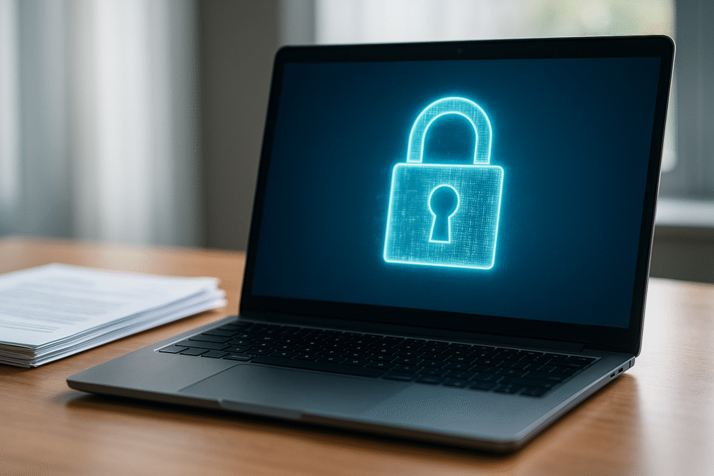 Icône de cadenas près d’un PC