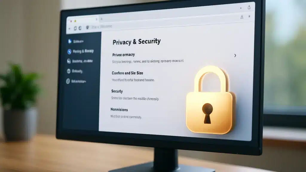 Écran d’ordinateur affichant les réglages de confidentialité d’un navigateur moderne